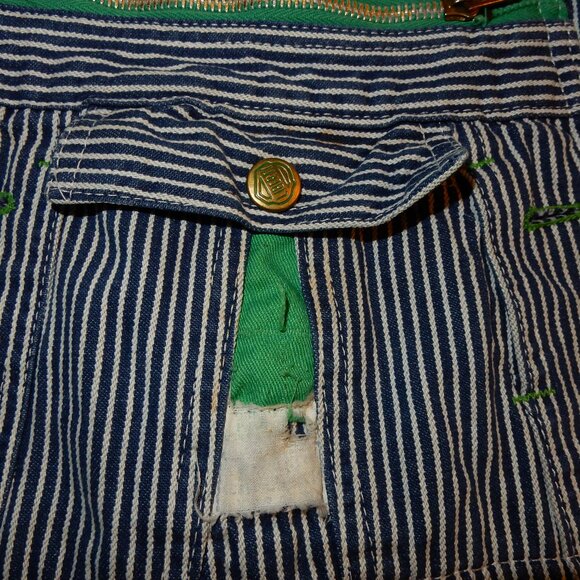 Beat up LIBERTY vintage hickory striped overalls XL 46x32 button fly - Picture 5 of 12
